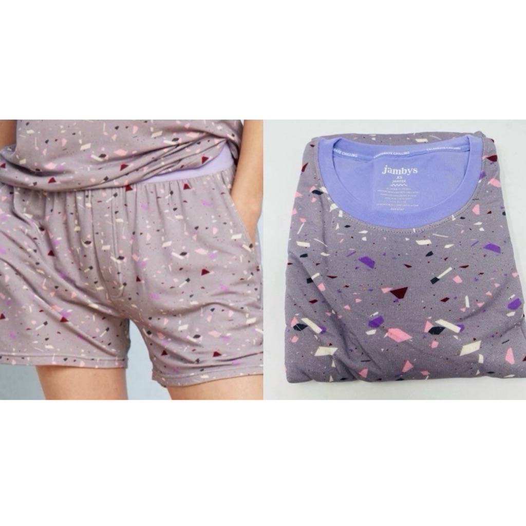 Jambys Unisex Terrazo Gray Jamtee & Boxer Set Xs Multicolor With Lavender New
